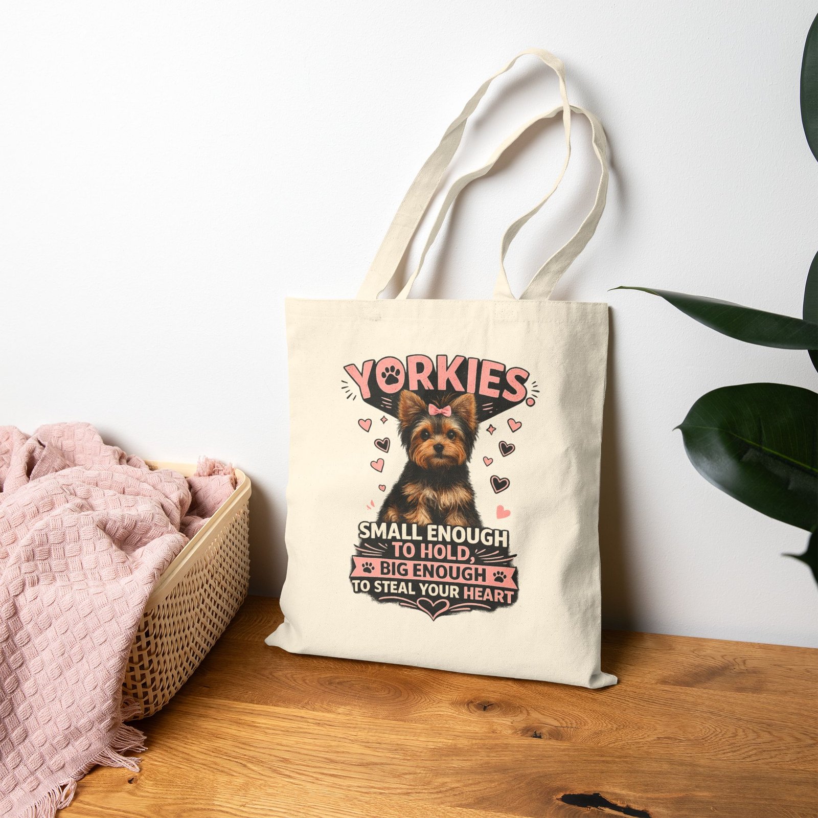 Yorkies Tote Bag — "Steal Your Heart" Cotton Canvas Tote - Image 3